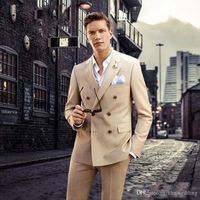 2022 Khaki Men Suits Wedding Groom Tuxedos with Double Breasted 2 Pieces Jacket Pants Bridesmaid Suits Best Man Blazer