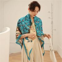 Scarves 110cm Print Silk Satin Scarf Women Luxury Spring Sha...