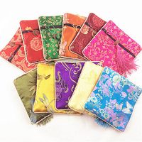 Cheap Tassel Small Square Bags Chinese Silk Brocade Jewelry Zip Bags Coin Purse Bangle Bracelet Storage Pouch Wedding Party Favor 283U