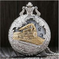 Vintage Silber Charming Gold Zug geschnitzt öffnbar hohledige Steampunk Quarz Pocket Watch Frauen Halskette Anhänger Uhr Geschenke274W