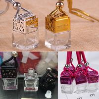 Diffuser Cube Hollow Car Perfume Bottle Rearview Ornament Hanging Air Freshener for Essential Oils Fragrance Empty Glass Bottle Pendant Cars Decoration with Rope