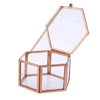 Scatola ad anello di vetro in vetro in oro rosa trasparente esagono scatola ad anello di nuca geometrica di gioielli in vetro in vetro organizzatore tabletopholder H220505