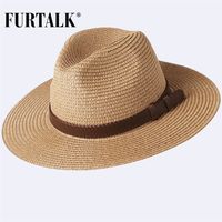 Furtalk Summer Hat for 여자 남성 남성 파나마 밀짚 모자 여름 해변 모자 Fe UV Sun Protection Chapeau Femme 220607