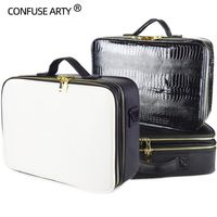New PU Leather Makeup Bag Large Capacity Compartment Travel Tattoo Storage Cosmetic Case 220315
