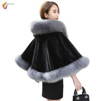 Women's Fur & Faux Novelty Women Imitation Cape Shawl Coat With Cap Short Poncho Cloak Parka Hooded Winter Collection G749213I