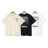 Verão Rhude Rhude Short Sleeved Camiseta Caixa de Cigarro Quadrado Abstract Color Tunnel Printing
