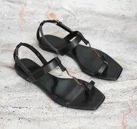 22S / S Kadınlar Sandal Flats Ayak Bileği Kayışı Slayt Ayakkabı Sandalet Hakiki Deri Rahat Düz Sandalies Lüks Tasarım Ayakkabı 35-43
