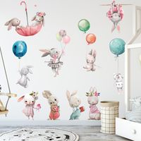 Adesivi per pareti coniglietto cartone animato ad acquerello per bambini decalcomanie per bambini per bambini camera da letto decorazioni per la casa coniglio pvc 220716