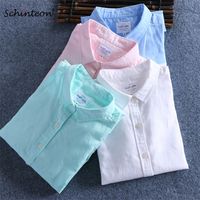 Schinteon Men Spring Summer Cotton Linen Shirt Slim Casual L...
