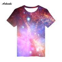 Мужские футболки Kpop Purple Space Galaxy 3D футболка Мужчина / Женщина Хлопковая футболка для печати звезда Sky Boy Девочка