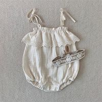 Vintage Lace Strap Romper For Princess Girls Cotton Line Jumpsuit Toddler Bodysuit Children Overalls Costumes