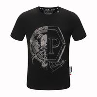 남자 티셔츠 브랜드 고품질 Philippe Plain 남자 짧은 슬리브 티셔츠 패션 패션 PP 다이아몬드 문자 라운드 넥 블랙 탑 액세서