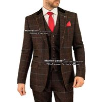 Men' s Suits & Blazers Classic Brown Men Tweed Wollen Th...