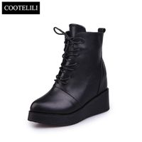 Botas Women Leather Ankle Boots Wedges Female Lace Up Platforms Inside Increased Autumn Winter Shoes Woman239x