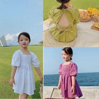 Vestidos de niña Girlas de espalda abierta de color sólido Vestido princesa niña de flores ropa coreana para bebés niños para niños