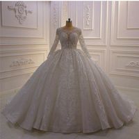2021 Glitter Ball Gown Wedding Dresses Jewel Neck Long Sleeve Luxury Lace Appliques Bridal Gowns Plus Size Wedding Dress robes de 317r