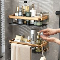 Scaffali da bagno senza perforazione antiruggine resistente alluminio doccia muro dello shampoo supporto bagno Organizer Accessori Set 220418