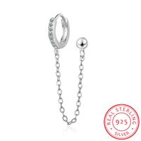 925 Sterling Silver Solid Safe Chain Double Huggies Crystal CZ Zirconia Hoops Mini Plain Piercing 2 Clips Earring Jewelry260f