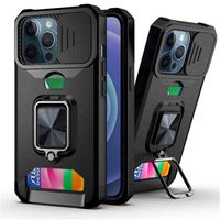 Slide Armor Shockproof Card Slot Case For Iphone Pro Pro Max Xs Xr Se S Plus Cover Magnetic Metal Stand Capa J220609