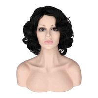 QQXCAIW Short Curly Wigs Women Cosplay Costume Natural Black Heat Resistant Synthetic Hair Wig J220606