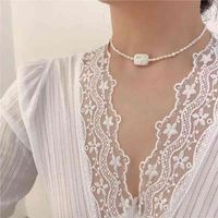 Sen series simple temperament Baroque freshwater special-shaped pearl rice beads adjustable extension chain short overlapping Necklace