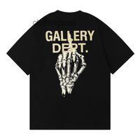 Moda Galerisi için Mens Yaldızlı Mektup Kafatası El Kemik Parmak Baskı Ekip Boyun Büyük Gevşek Kısa Kollu T-shirt