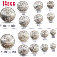 14pcs Grande-Bretagne Sovereign complet Copie en laiton Copin Queen Victoria Coins Home Decoration Art Collection 297Q