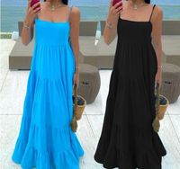 Kadınlar Gevşek Katı Renk Kayışı Askı Elbise Tatil Tatil Plaj Günlük