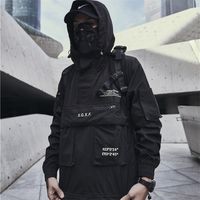 Techwear Jacket Men Black Hooded Multi Pockets Anorak 2016