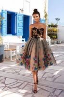 Classic Black And Champagne Prom Dresses Tea Length A Line Evening Gowns 2022 Appliques Butterfly Lace Sweetheart Homecoming Dress Women Short Cocktail Party Wear