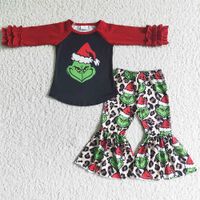 크리스마스 아기 소녀 디자이너 옷 벨 바닥 세트 우유 실크 부티크 유아 소녀 의류 패션 어린이 옷 의상 의상 도매 대량
