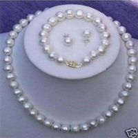 8-9mm White Cultured Freshwater Pearl Necklace Bracelet & Earring Set263q