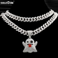 Pendant Necklaces Men Women Hip Hop Iced Out Crystal Ghost Necklace Gold Silver Color 13mm Miami Cuban Chain Link Fashion JewelryPendant
