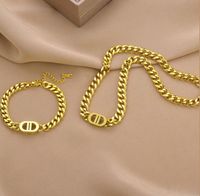 Europe America Fashion Jewelry Bracelet & Necklace Sets Women Lady 18K Plated Gold Thick Chain Necklaces Bracelets Double D Letter Pendant