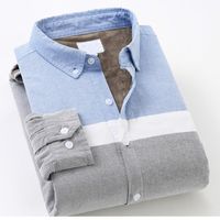 Herren Casual Shirts Qualität Patchwork Brand Männer Oxford Langarm warm warm und Samthemd Fleece Futter Futter Baumwolle Winter Passform
