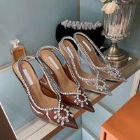 Quality Heeled Sandały Dla Kobiet Luksusowe Designer Słońce Kwiat Kryształ Zdobione Rhinestone Klamra Przezroczysty PVC Damska Sukienka Buty Ślubne Stiletto Heel Sandal