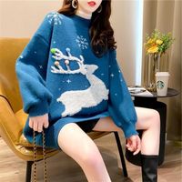 Camisolas femininas rena feminina Snowflake Midi Christmas Sweater Jumper Dropwomen's Dropwomen
