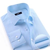 Men's Dress Shirts Formal Work Men Office Top And Ties Summer Long Sleeve Twill Pure Color Business ShirtsMen's