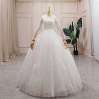 Other Wedding Dresses Full Sleeve Dress Lace Princess 2022 Embroidery Long Train Gown V Neck Elegant Plus SizeOther
