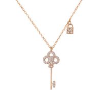 Sparkling diamond zircon fashion designer lovely lock key pendant necklace for women girls rose gold silver327G