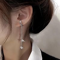 Dangle & Chandelier Korean Fashion Simple And Sweet Design Asymmetric Star Clip Ladies Earrings Metal Round Non-Porous Cartilage EarringsDan
