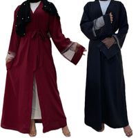 Ethnic Clothing Women Muslim Abaya Open Kimono Rhinestone Ma...