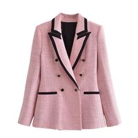 بدلات نسائية Blazers Blazer Women Pink Tweed Jackets امرأة الخريف مزدوجة الصدر أنثى أنيقة الأكمام الطويلة