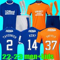 2022 2023 Glasgow Rangers Soccer Jerseys Home 21 22 23 Campeões de treinamento Defoe Hagi Barker Kent Tavernier Terceiro Kit Infantil Kit Definir camisa de futebol 150º aniversário