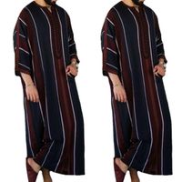 Ethnische Kleidung Muslim Jubba Thobe Kleidung Männer Hoodie Ramadan Frühling Herbst Abaya Dubai Türkei Islamische männliche lässige lockere Stripeethnic