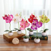 Dekorative Blumen Kränze künstlicher Schmetterling Orchideenblume 1 Set Phalaenopsis Topf gefälschte Hochzeit Home Decoration Ornament Dekor Bonsai