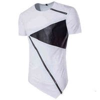 Уличная мода мужчина нерегулярная футболка дизайнерская застежка на молнии.