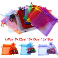 10pcs 7x9 9x12 10x15 13x18cm Drawstring Organza Packaging Wedding Party Favor Gift Bags Jewelry Pouches