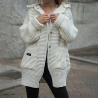 여자 니트 티 여성 2022 가을/겨울 후드 스웨터 재킷 니트 가디건 주머니 중간 길이 랜턴 슬리브 재킷 여자