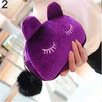 Cute Portable Cartoon Cat Coin Storage Case Travel Makeup Flannel Pouch Cosmetic Bag Korean and Japan Style 298c